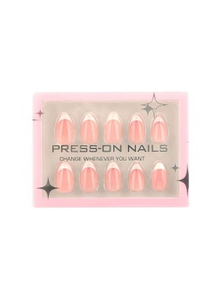 24PCS Press On False Nails, French Tip Nails, Uv Finish Short Pointed Almond Shape, Salon Quality Semi-Transparent Nails In 12 Sizes,Fake Acrylic Nails With Glue Kit. - view 5